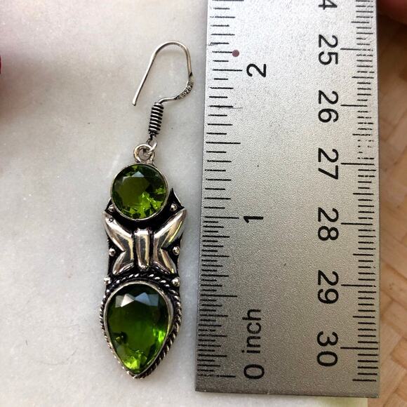 925 Sterling Peridot Butterfly Dangle Earrings - Picture 5 of 6